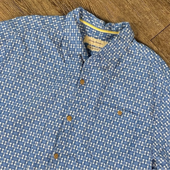 Tommy Bahama Shirt Men Plaid Silk Blend XL Blue Wood Button Short Sleeve Beach - Picture 4 of 8